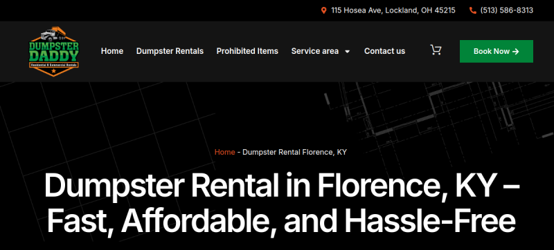 Website screenshot of Dumpster Daddy Cincinnati