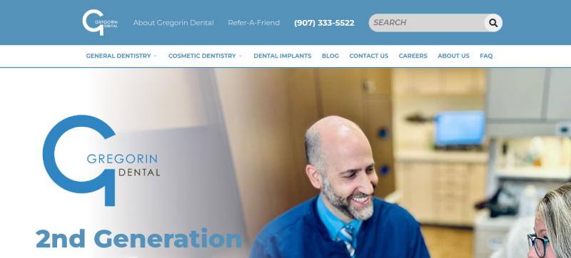 Website screenshot of Gregorin Dental
