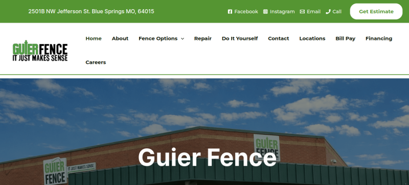 Website screenshot of Guier Fence Co