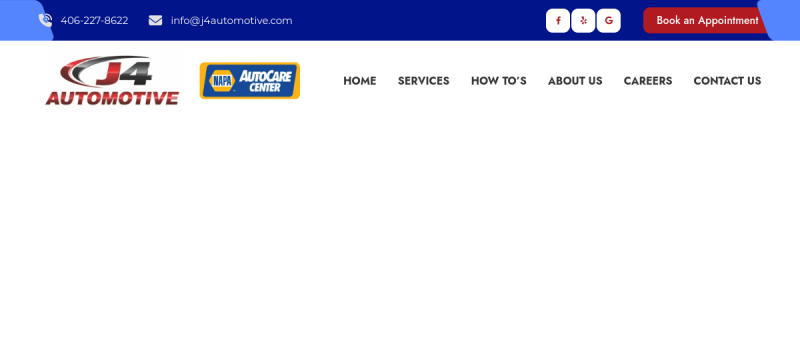 Website screenshot of J4 Automotive