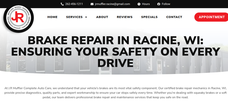 Website screenshot of J.R Muffler Complete Auto Care