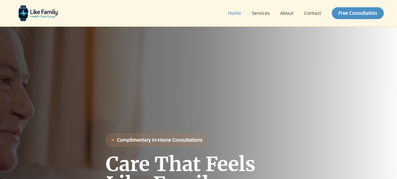 Website screenshot of Like Family Care