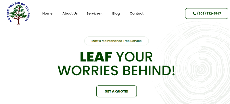 Website screenshot of Matt's Maintenance Tree Service