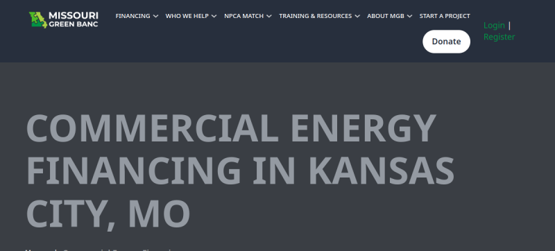 Website screenshot of Missouri Green Banc