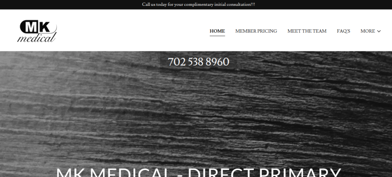 Website screenshot of MK Medical LLC
