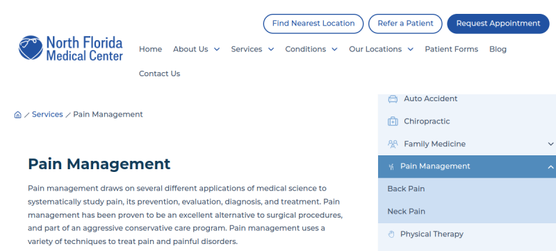 Website screenshot of North Florida Medical Center