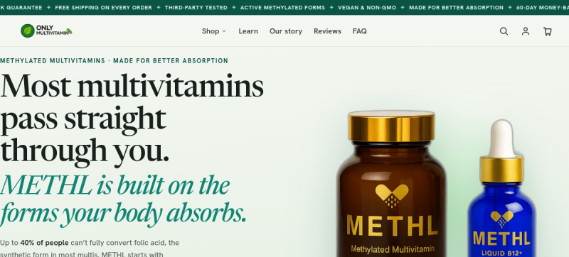 Website screenshot of Only Multivitamin