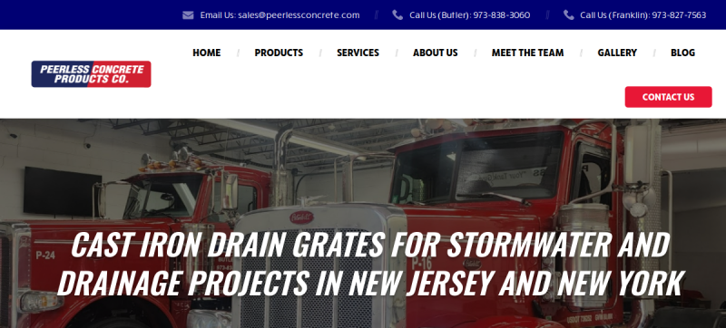 Website screenshot of Peerless Concrete Products Co. 