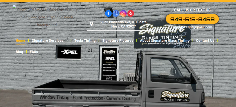 Website screenshot of Signature Glass Tinting