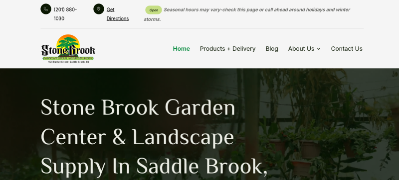 Website screenshot of Stone Brook Garden Center & Landscape Supply