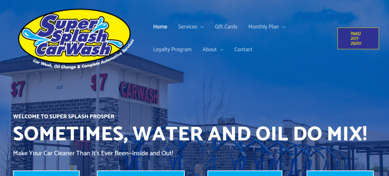 Website screenshot of SuperSplash Car Wash & Lube Center