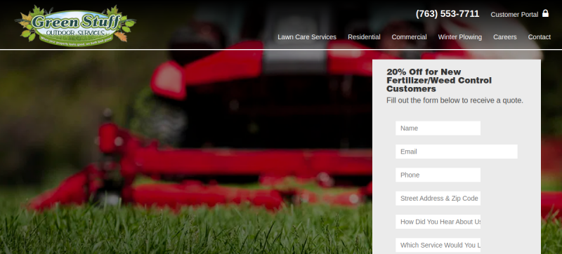 Website screenshot of Green Stuff Lawn