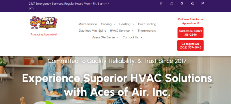 Website screenshot of Aces of Air Inc.