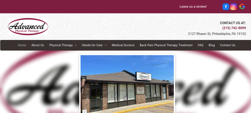 Website screenshot of Advanced Physical Therapy