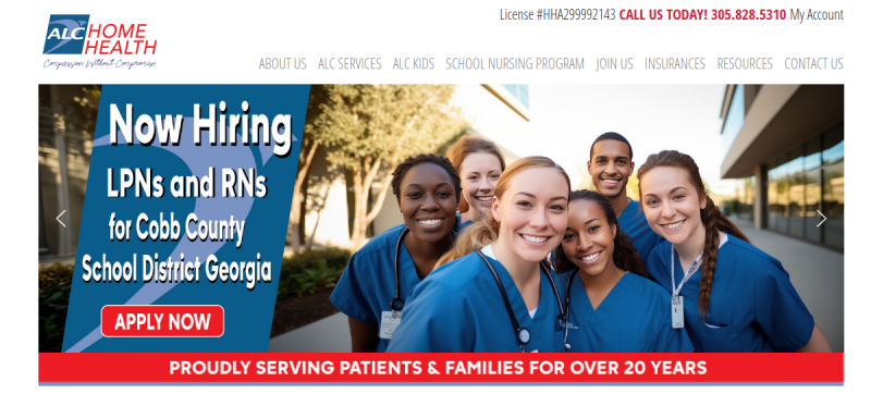 Website screenshot of ALC Home Health