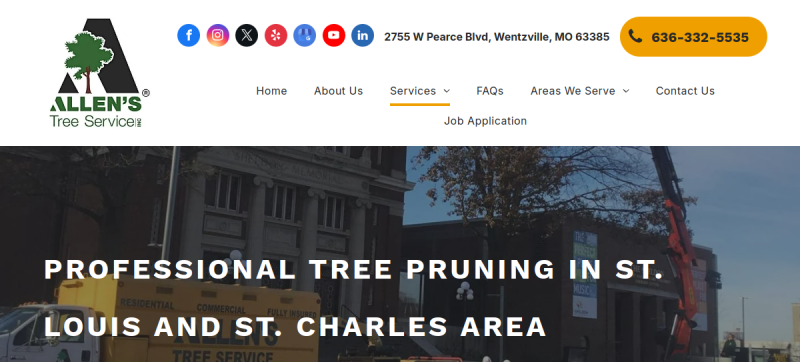 Website screenshot of Allen's Tree Service, Inc.