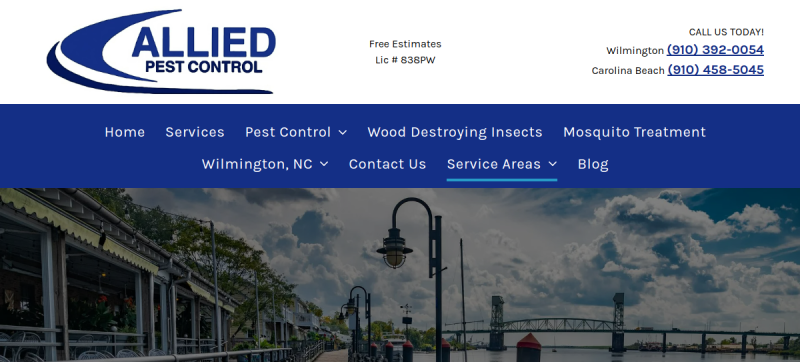 Website screenshot of Allied Pest Control Inc.