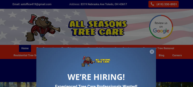 Website screenshot of All Seasons Tree Care
