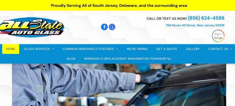Website screenshot of All State Auto Glass