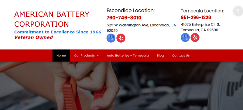 Website screenshot of American Battery Corporation