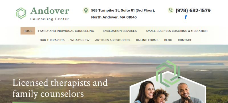 Website screenshot of Andover Counseling Center