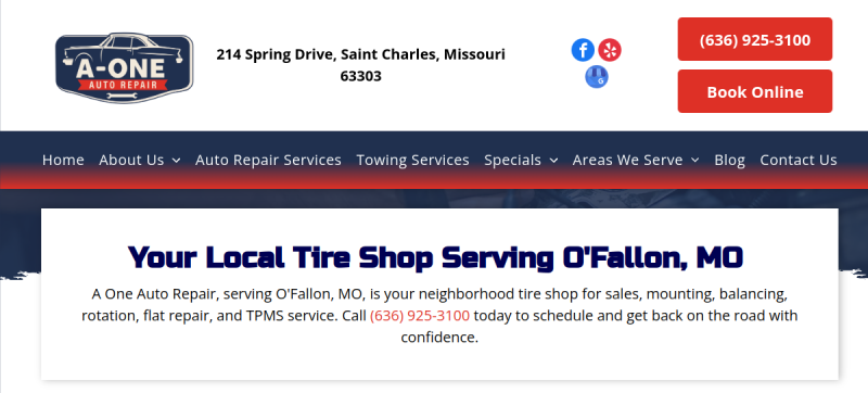 Website screenshot of A One Auto Repair