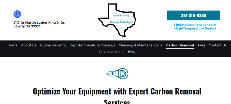 Website screenshot of Applied Coating & Cleaning Technologies