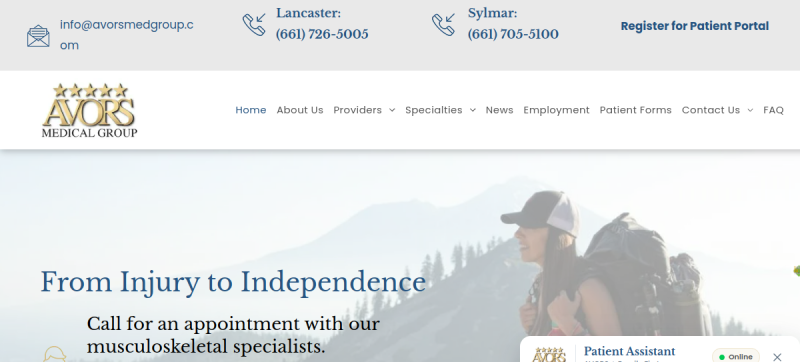 Website screenshot of Avors Medical Group