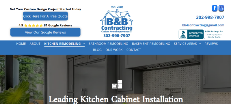 Website screenshot of B & B Contracting, LLC