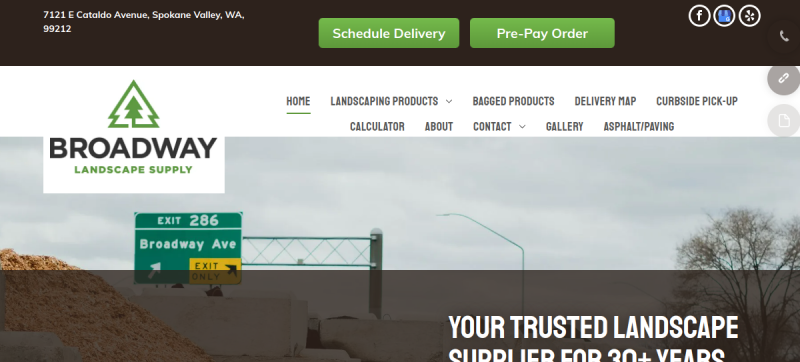 Website screenshot of Broadway Landscape Supply
