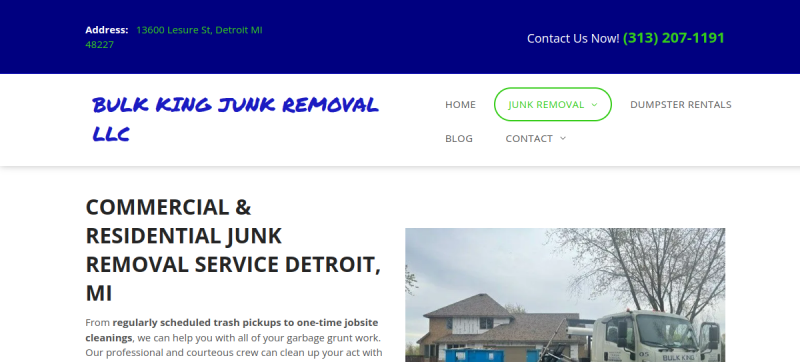 Website screenshot of Bulk King Junk Removal