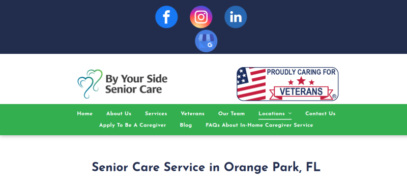 Website screenshot of By Your Side Senior Care