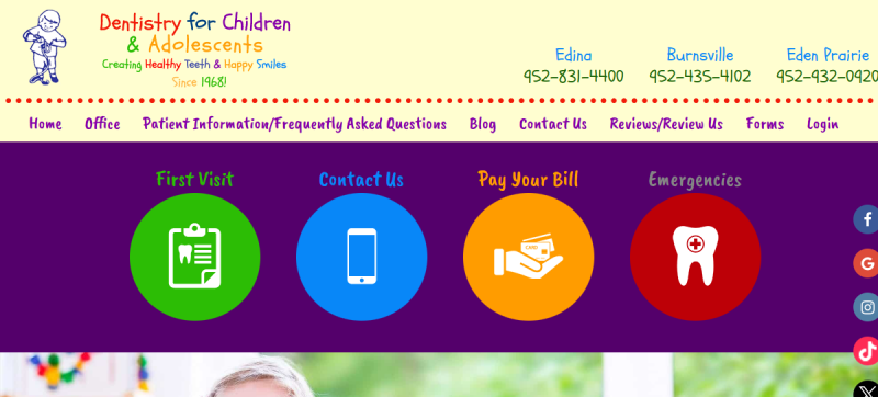 Website screenshot of Dentistry For Children & Adolescents