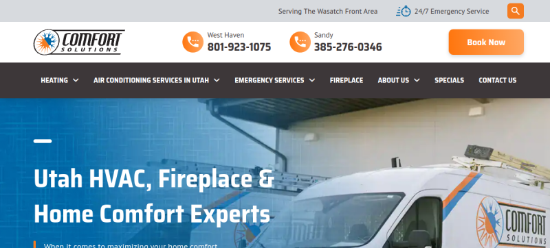 Website screenshot of Comfort Solutions