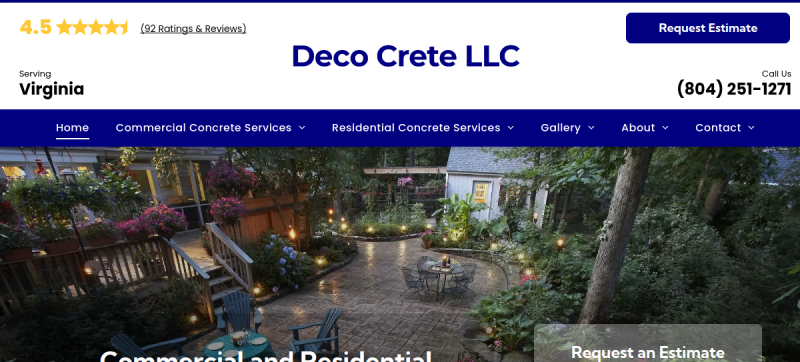 Website screenshot of Deco Crete LLC