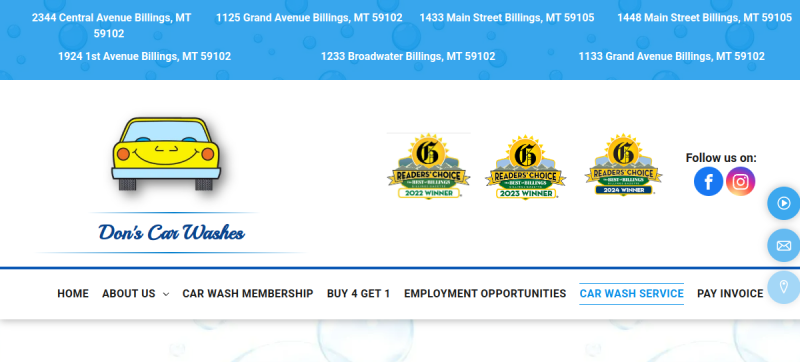 Website screenshot of Don's Car Wash