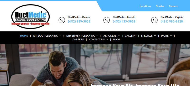 Website screenshot of DuctMedic Air Duct Cleaning