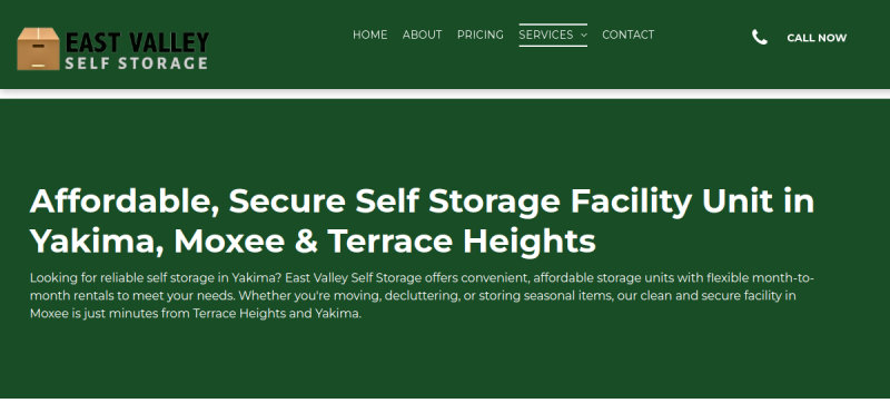 Website screenshot of East Valley Self Storage