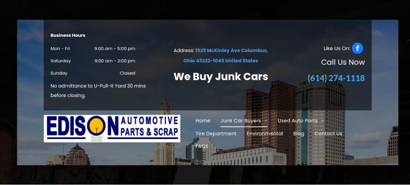 Website screenshot of Edison Automotive 