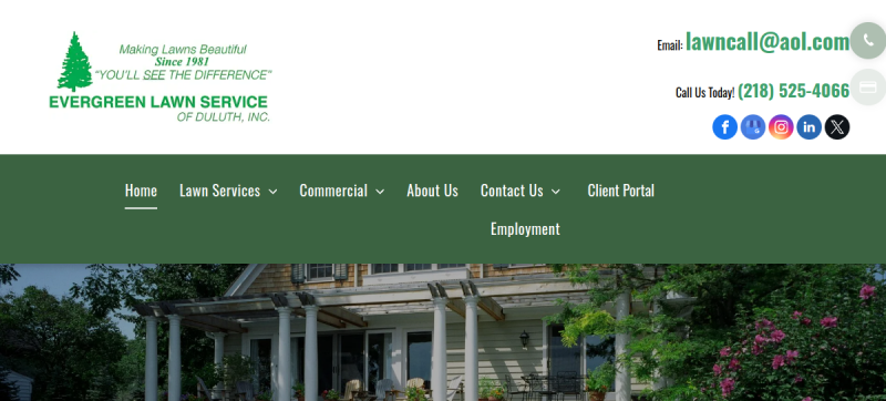 Website screenshot of Evergreen Lawn Service of Duluth