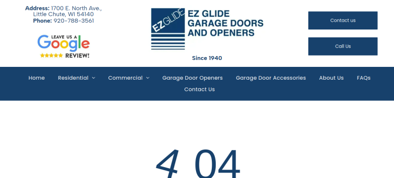 Website screenshot of EZ Glide Garage Doors and Openers