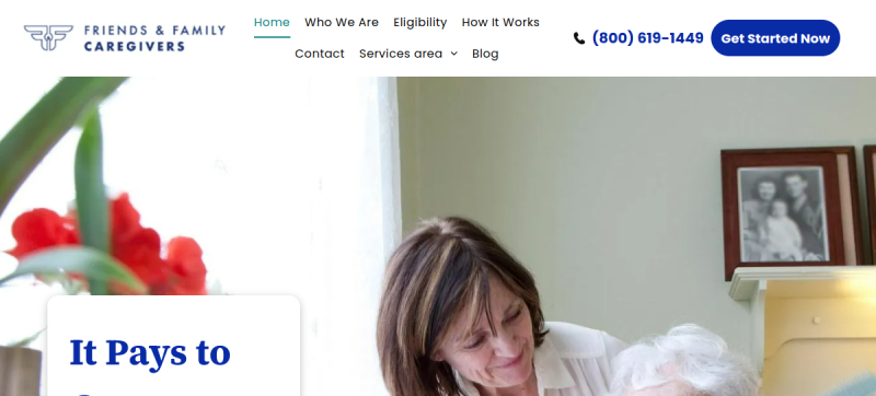 Website screenshot of Friends and Family Caregivers