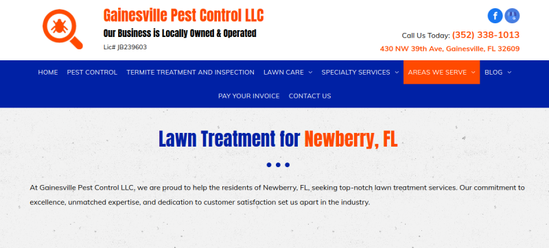 Website screenshot of Gainesville Pest Control LLC
