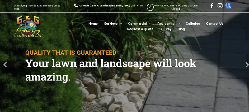 Website screenshot of G & G Landscaping Construction