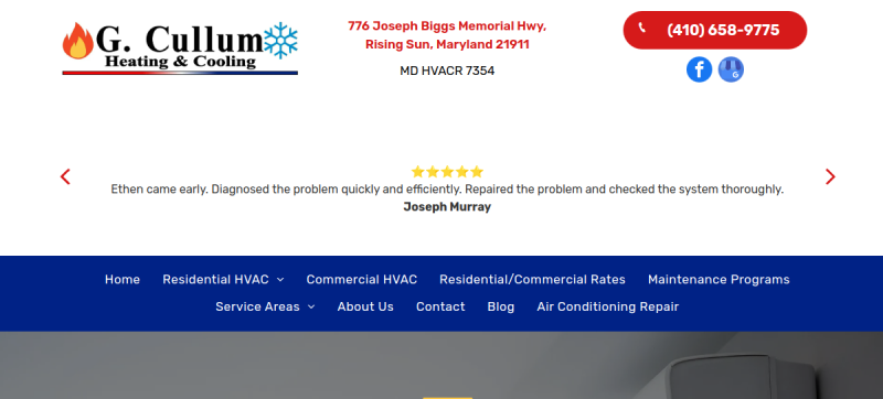 Website screenshot of G Cullum Heating and Air