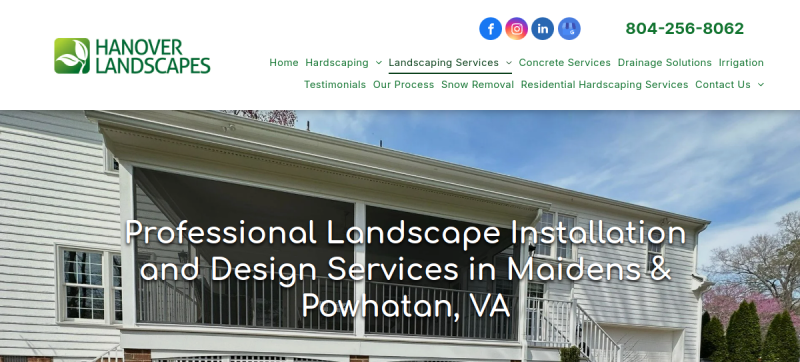 Website screenshot of Hanover Landscapes