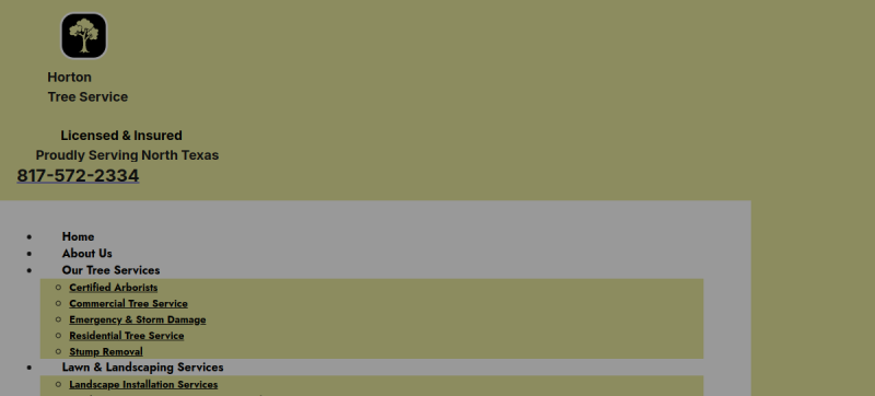 Website screenshot of Horton Tree Service