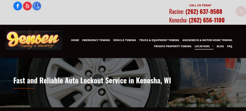 Website screenshot of Jensen Towing