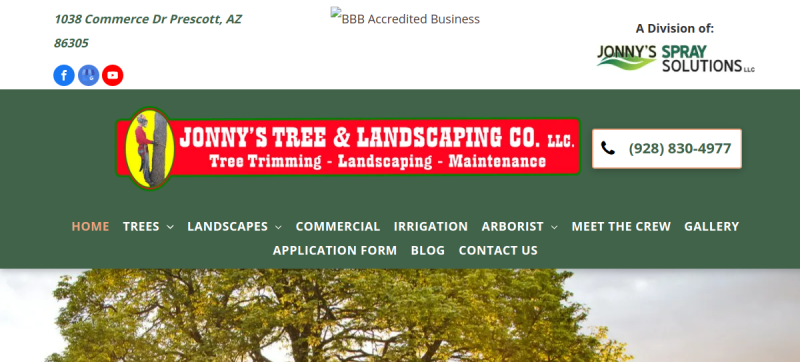 Website screenshot of Jonny's Tree & Landscaping Co., LLC