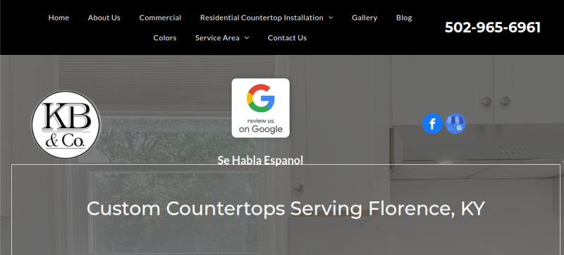 Website screenshot of KB & Company Solid Surface Custom Counter Tops